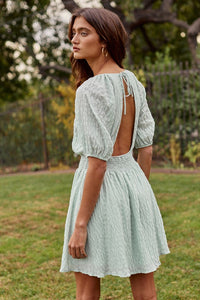Smocked Waist Open Back Short Sleeve Mini Dress