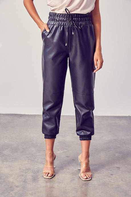 Smocked Waist PU Pants