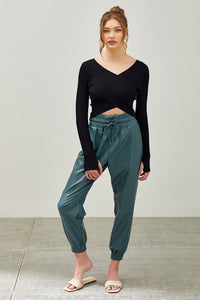 Smocked Waist PU Pants