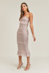 Floral Print All Smocking Detailed Midi Long Dress
