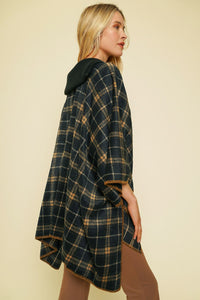 Plaid Zip-Up Poncho