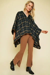 Plaid Zip-Up Poncho