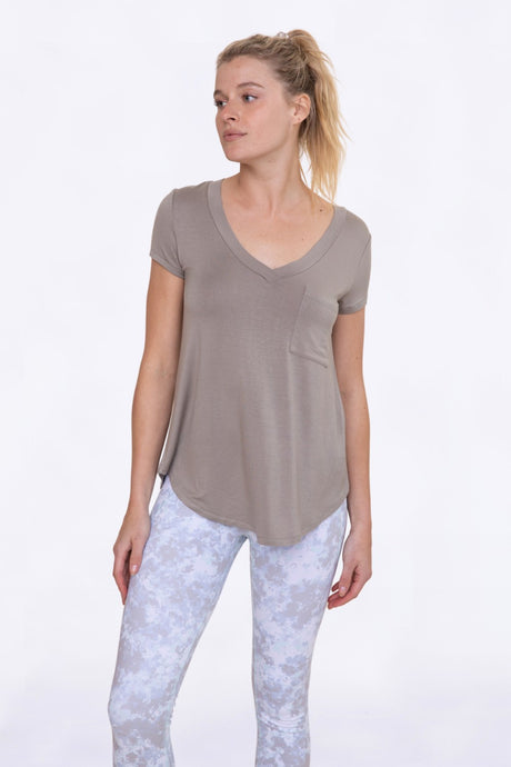 Long Line Deep V-neck Pocket Shirt-Cement