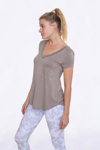 Long Line Deep V-neck Pocket Shirt-Cement