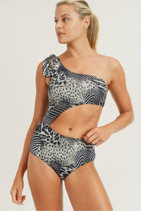 Safari Print Cutout One-Piece Swimsuit