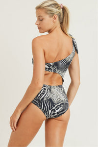 Safari Print Cutout One-Piece Swimsuit