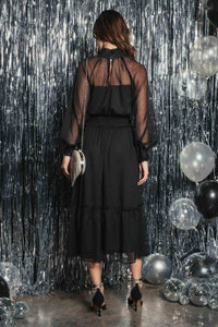 Mock Neck Sheer Midi Dress