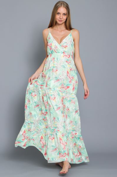 Thin Adjustable Strap Tiered Maxi Dress