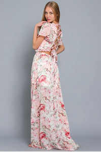 Short Sleeve Ruffle Neck Cut Out Waisted Maxi Dress