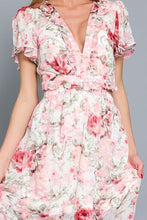 Load image into Gallery viewer, Short Sleeve Ruffle Neck Cut Out Waisted Maxi Dress