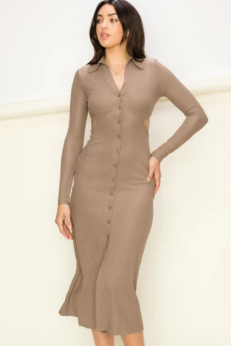 Love Galore Button-Front Cutout Midi Dress