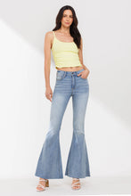 Load image into Gallery viewer, High Rise Solid Flare Jeans With Raw Scissor Cut Hem