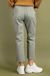 Stripe Tape On Side Washed Stretch Twill Cropped Pants