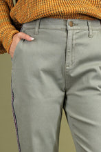 Load image into Gallery viewer, Stripe Tape On Side Washed Stretch Twill Cropped Pants