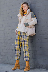 Plaid Washed Tie Waisted Straight Legs Pants