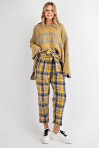 Plaid Washed Tie Waisted Straight Legs Pants