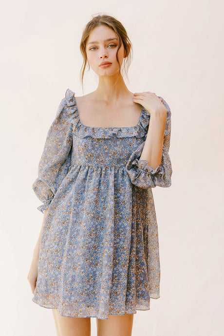 Tiny Floral Speckled Print Baby Doll Dress