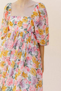 Multi-Color Roses Midi Baby Doll Dress