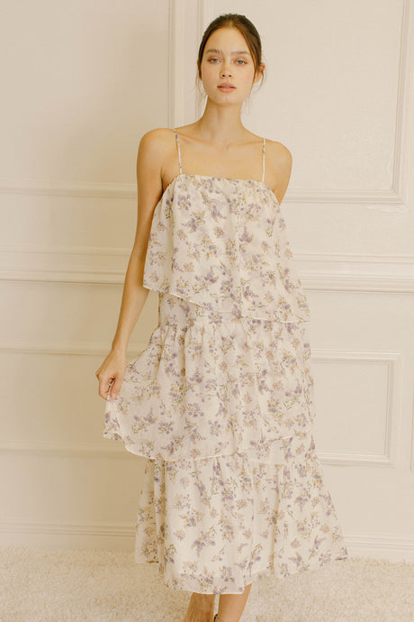 Floral Asymmetric Ruffled Midi Dress