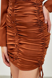 Side Tie Ruched Collar Dress